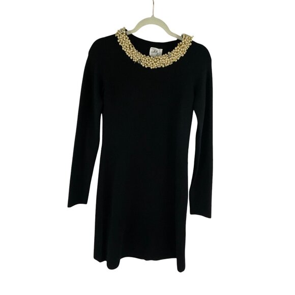 Milly New York Wool Sweater Dress Pearl Embellished Neck Size S Evening Neutral - Picture 10 of 12